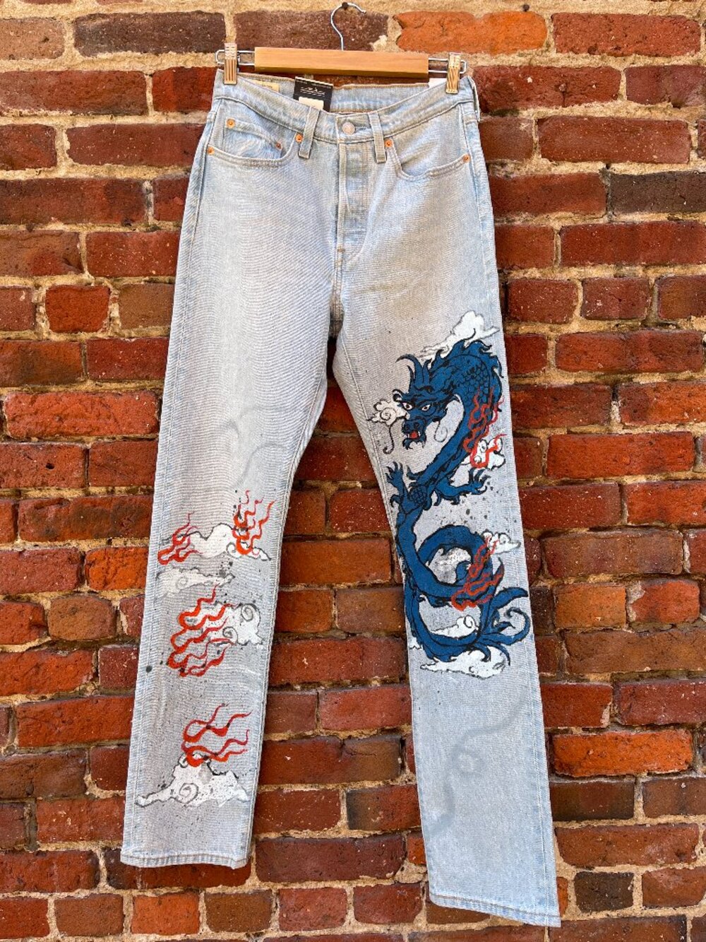 Hand-Painted NEW (NWT) Blue Dragon Women's 501's Levi's